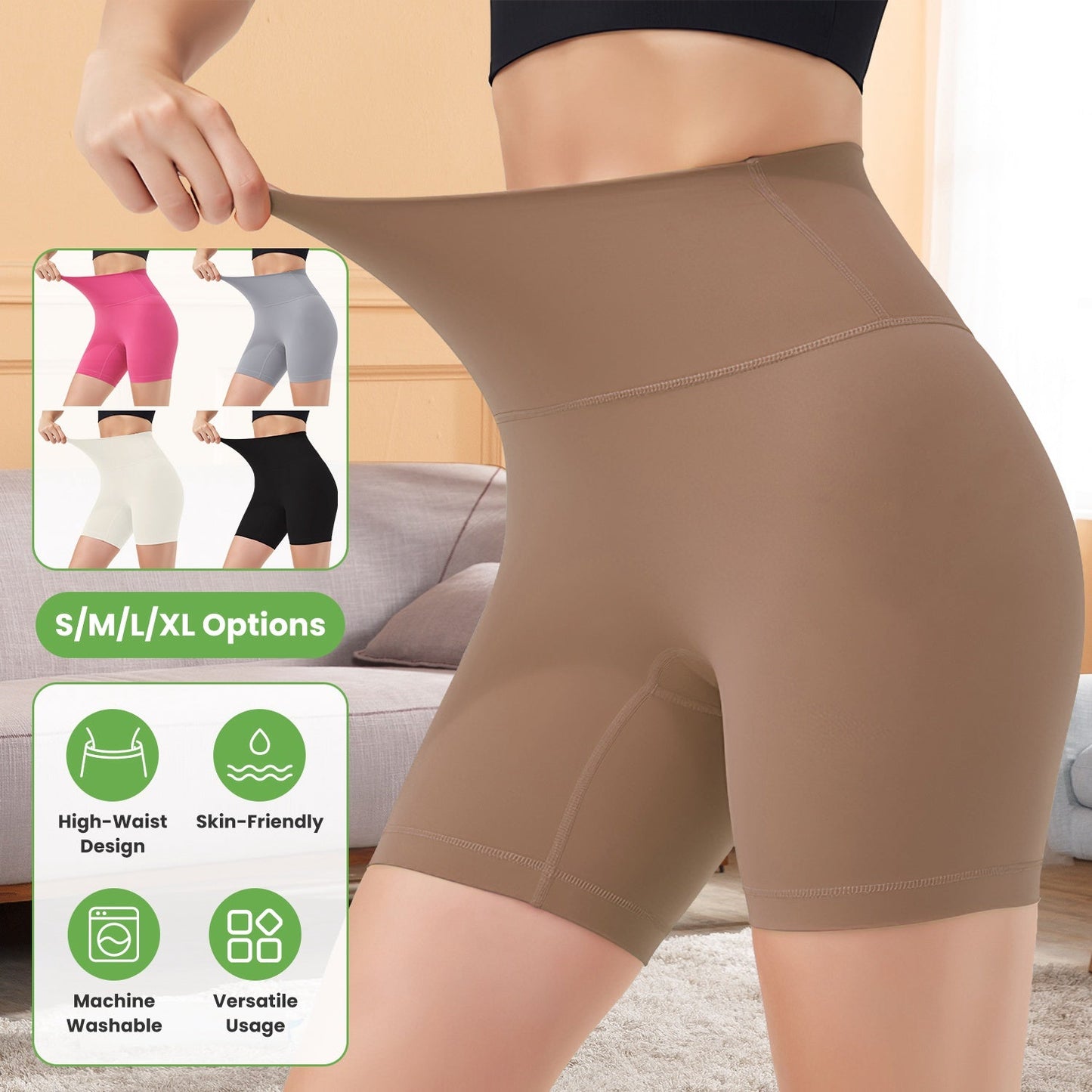High Waist Biker Shorts Tummy Control - Coffee