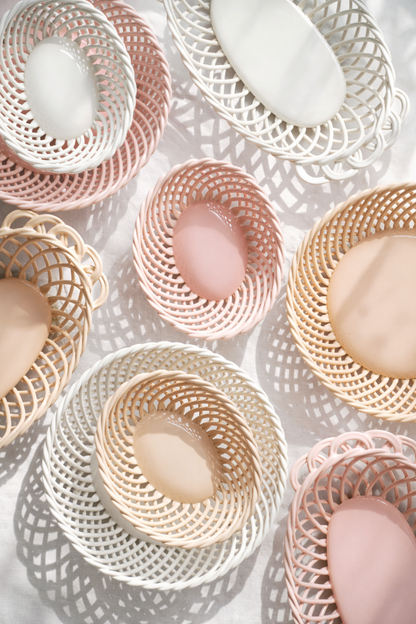 Glazed Porcelain Hand-Woven Round Basket
