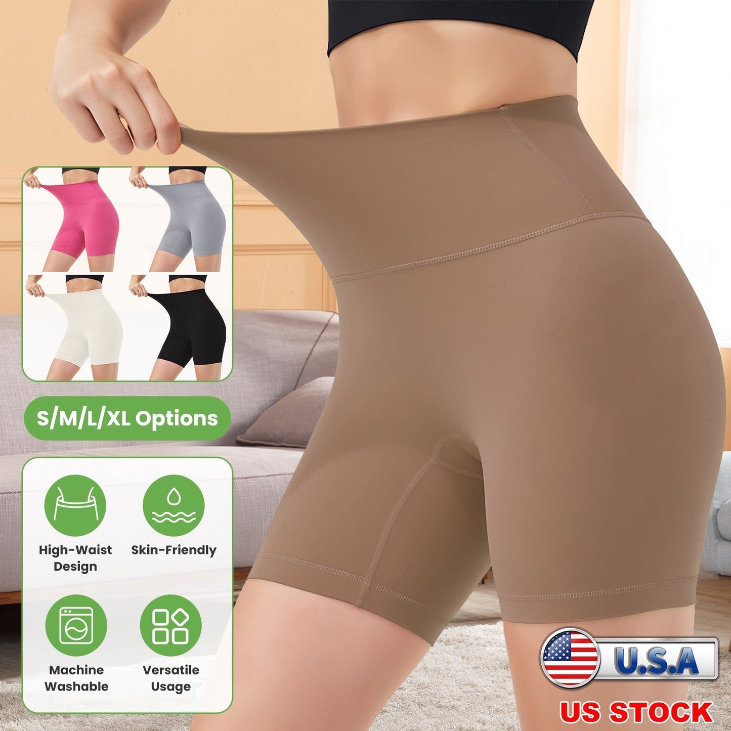 High Waist Biker Shorts Tummy Control - Coffee
