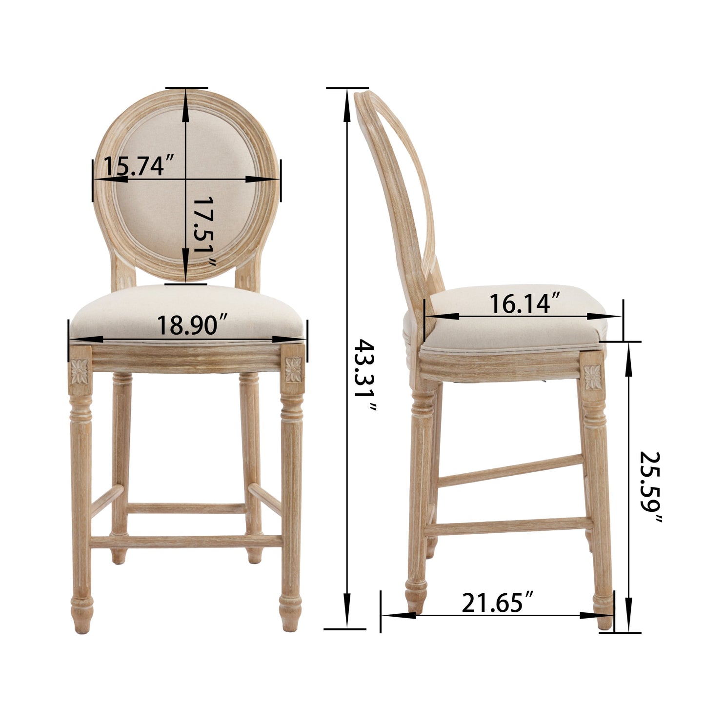 French Country Flower 26'' Bar Height with Upholstered Round Back Set