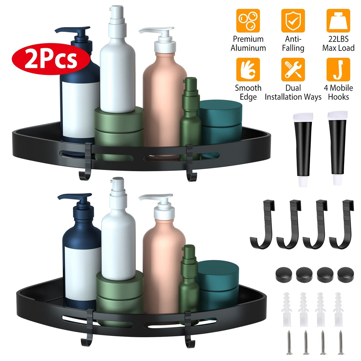 2Pcs Corner Shower Caddy Shelf Adhesive Wall Mounted