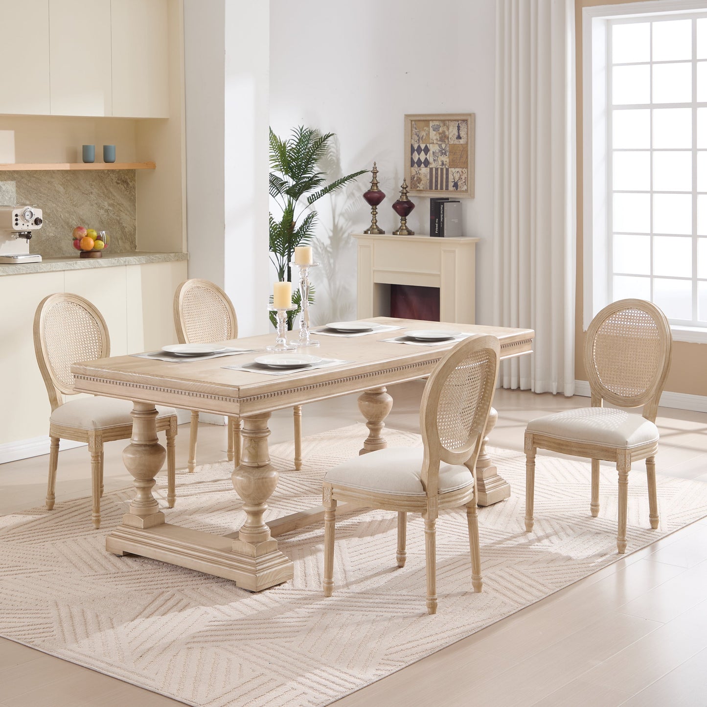 French Country Flower Dining Chair w/Rattan Back Set