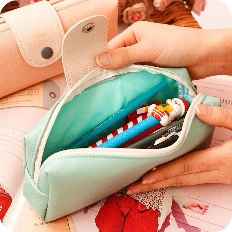 Leather Metal Button Pencil Cases