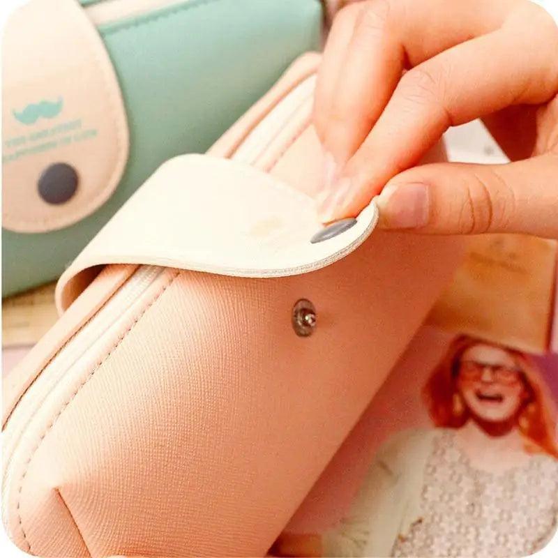 Leather Metal Button Pencil Cases