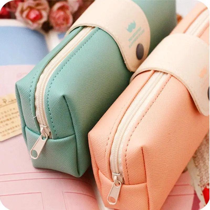 Leather Metal Button Pencil Cases