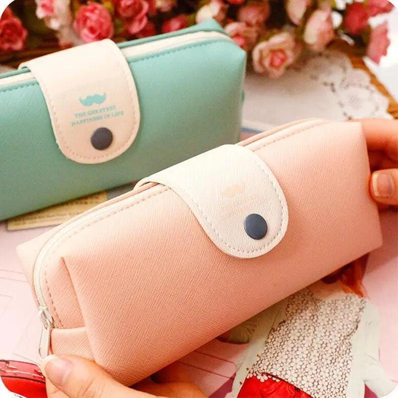 Leather Metal Button Pencil Cases