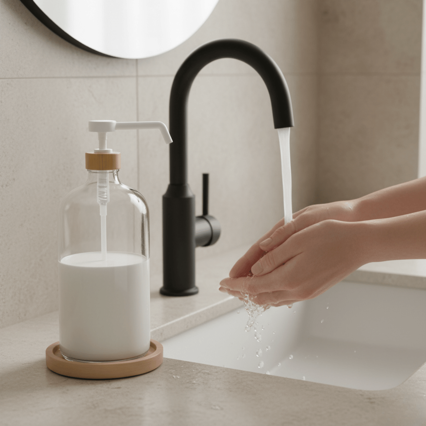 Clear Glass Bottle with Pump Dispenser 1L