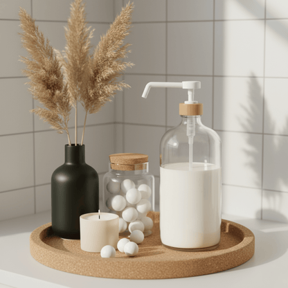 Clear Glass Bottle with Pump Dispenser 1L