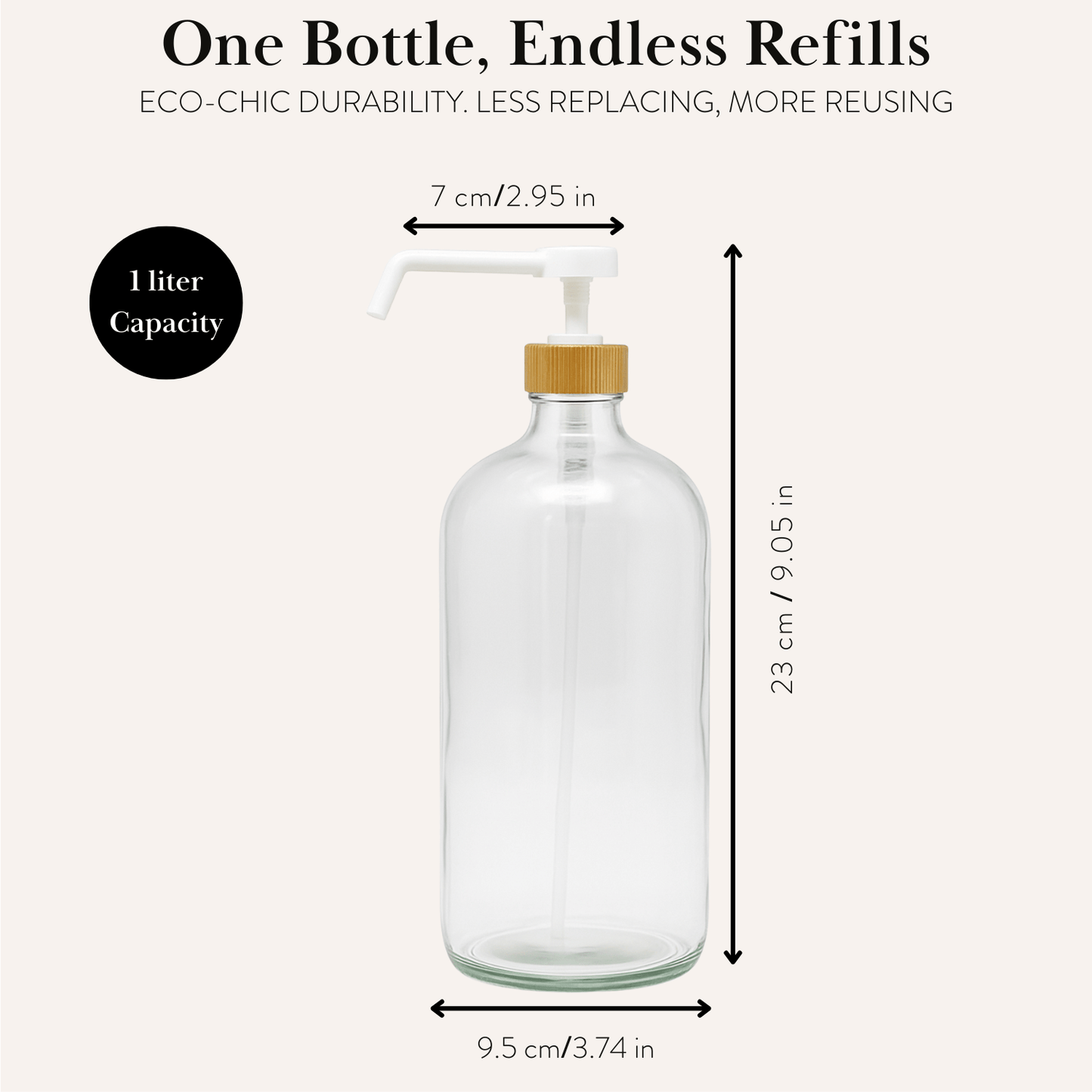 Clear Glass Bottle with Pump Dispenser 1L