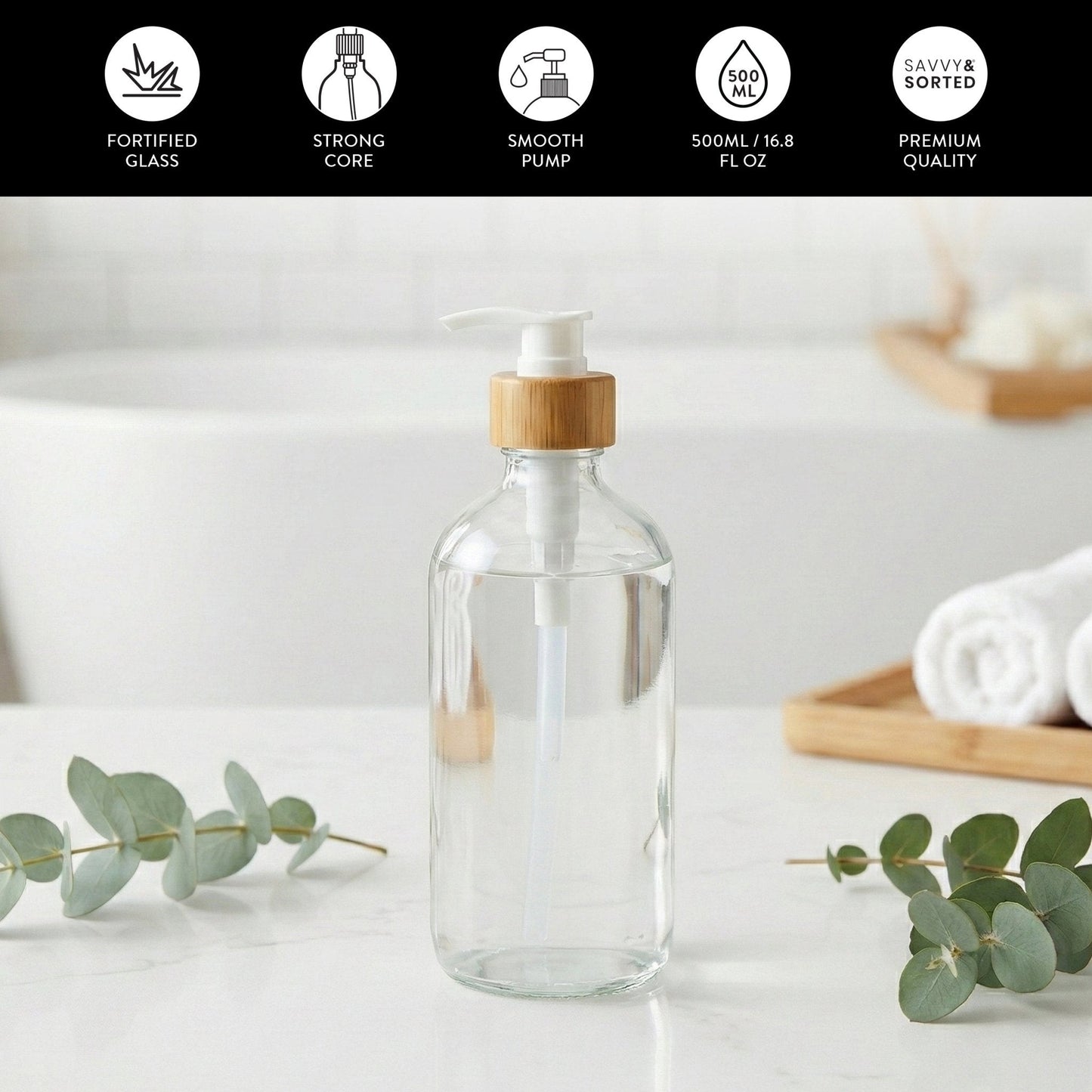Clear Glass Bottle with Pump Dispenser 500ml