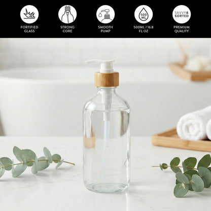 Clear Glass Bottle with Pump Dispenser 500ml