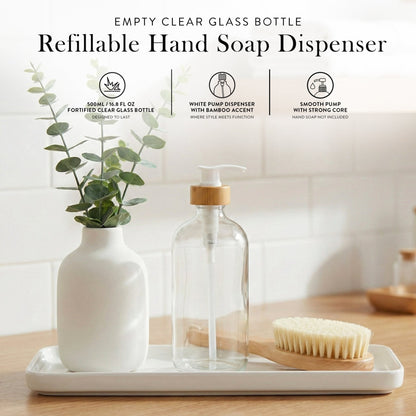 Clear Glass Bottle with Pump Dispenser 500ml