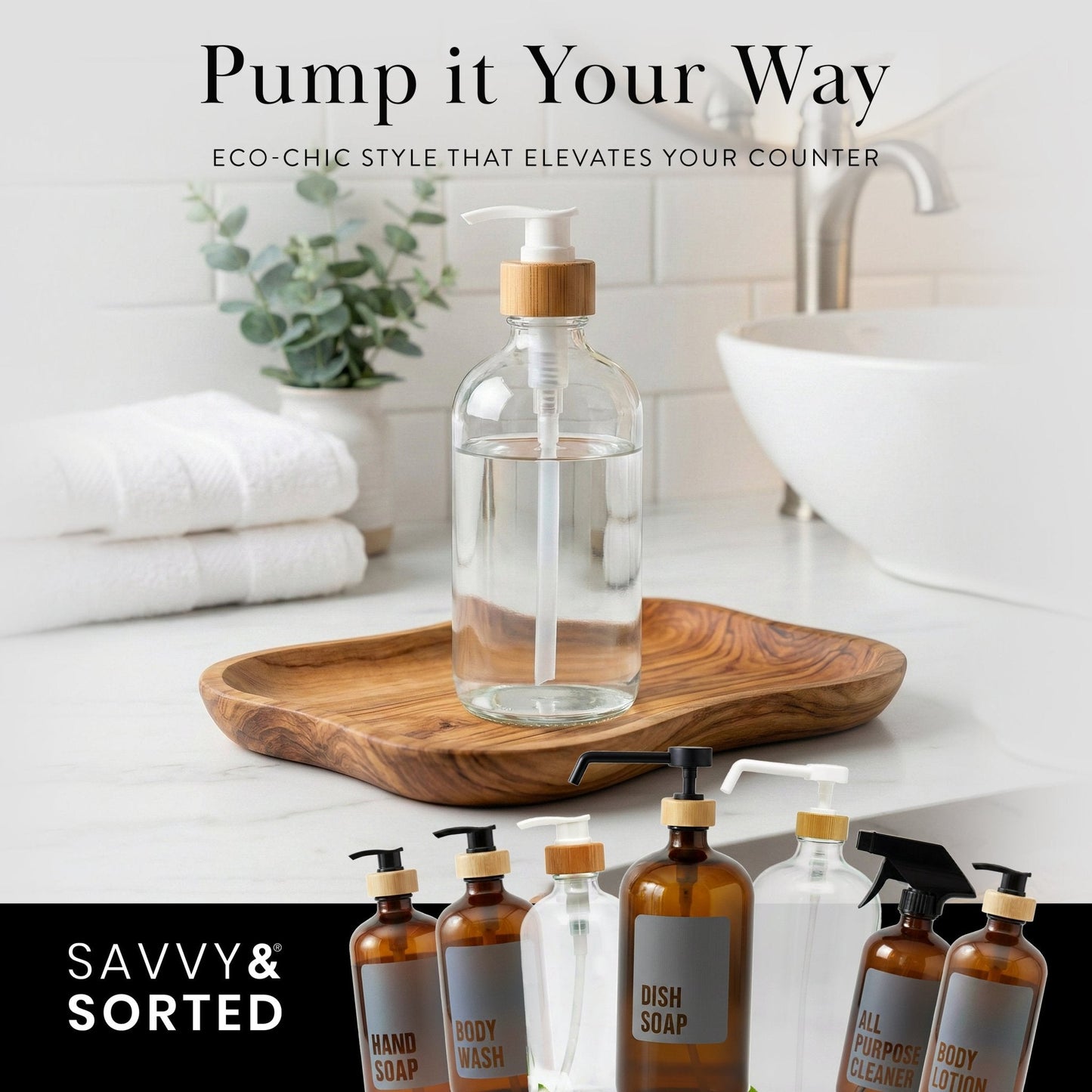 Clear Glass Bottle with Pump Dispenser 500ml