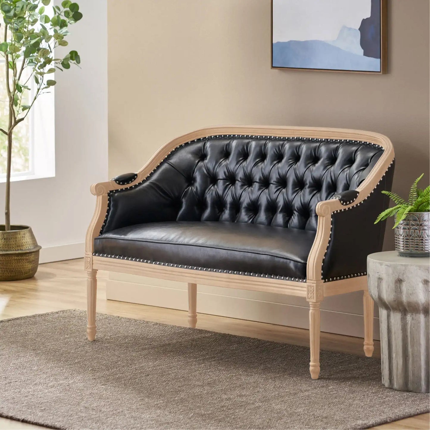 French Country Flower Chesterfield Tufted Loveseat