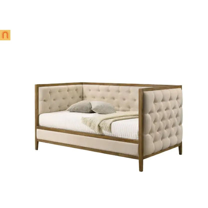 Chaise Lounge Daybed Oak Fabric Diamond Tufted Twin