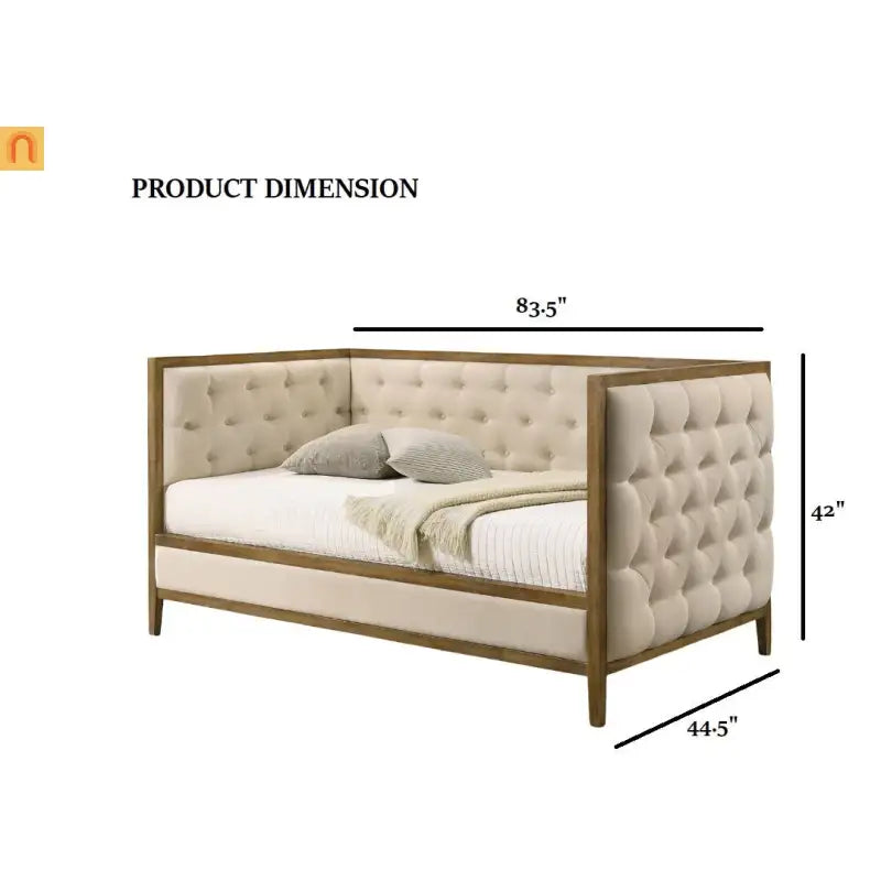 Chaise Lounge Daybed Oak Fabric Diamond Tufted Twin