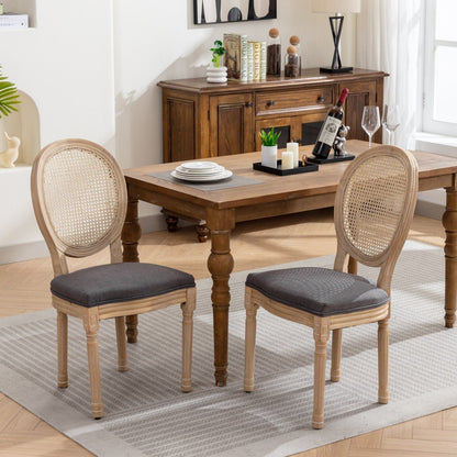 French Style Dining Chair with Rattan Back Set