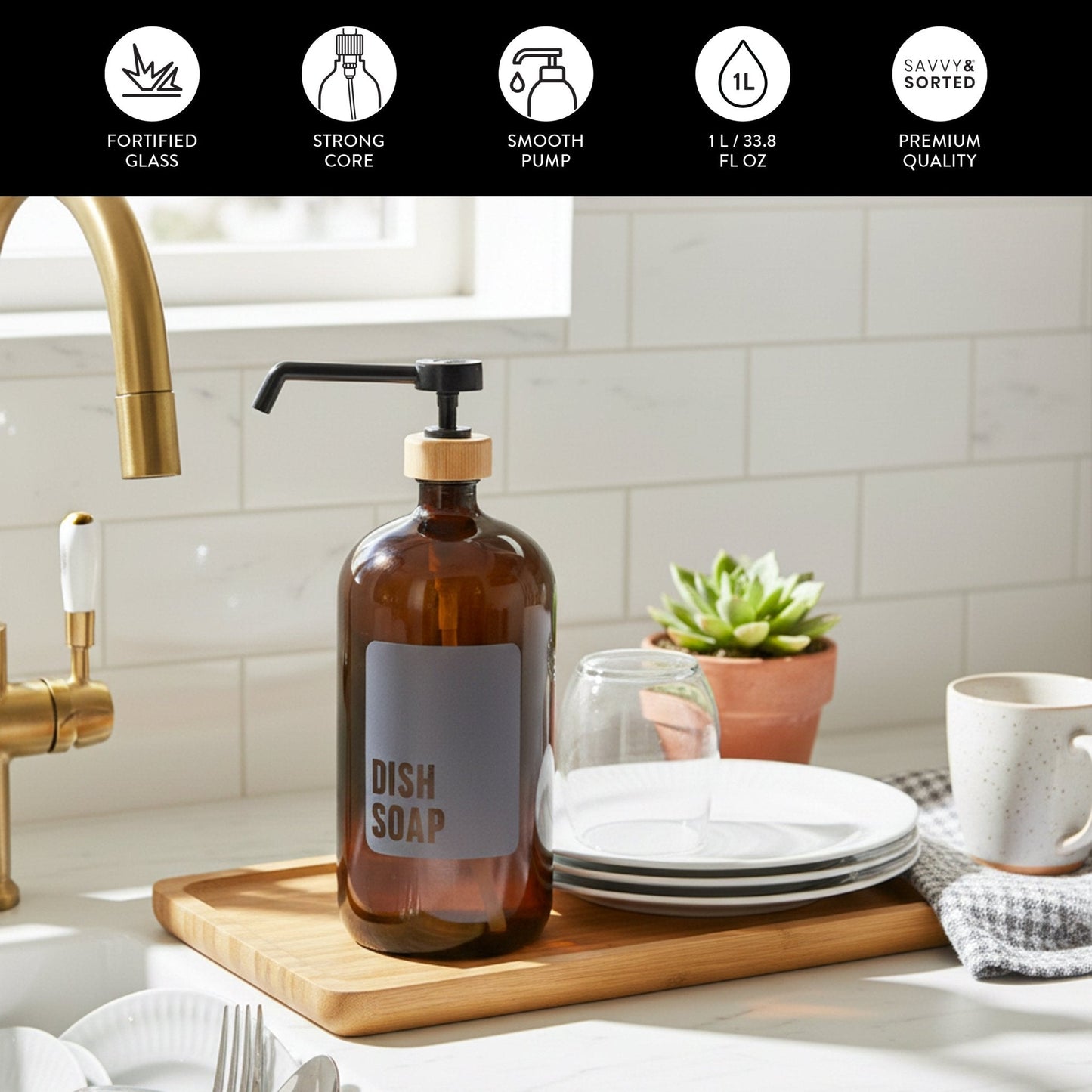 Dish Soap Glass Amber Bottle 1L
