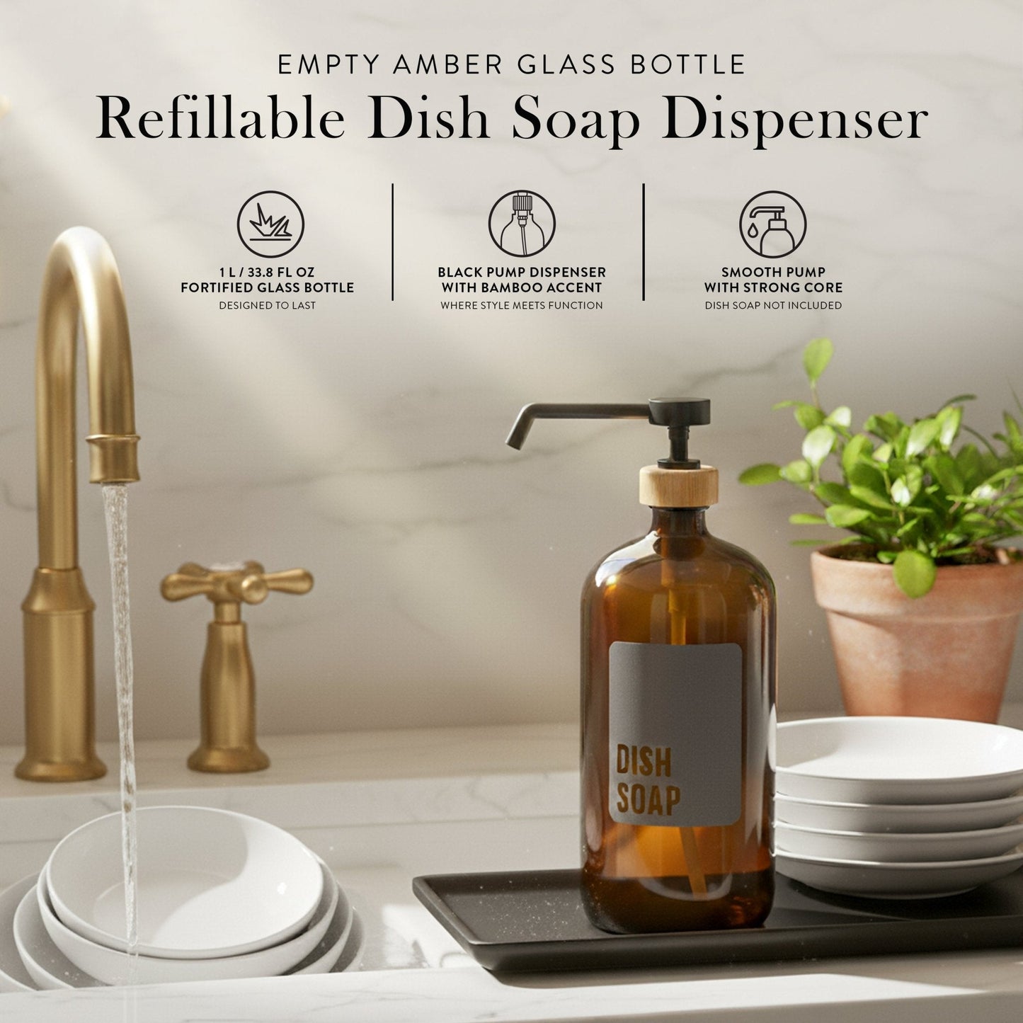 Dish Soap Glass Amber Bottle 1L