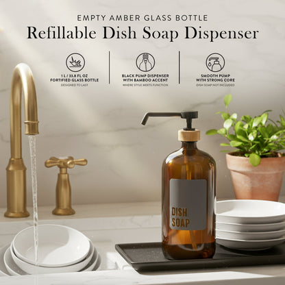 Dish Soap Glass Amber Bottle 1L