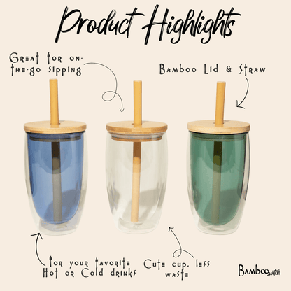 Double-Glass Cup With Bamboo Straw