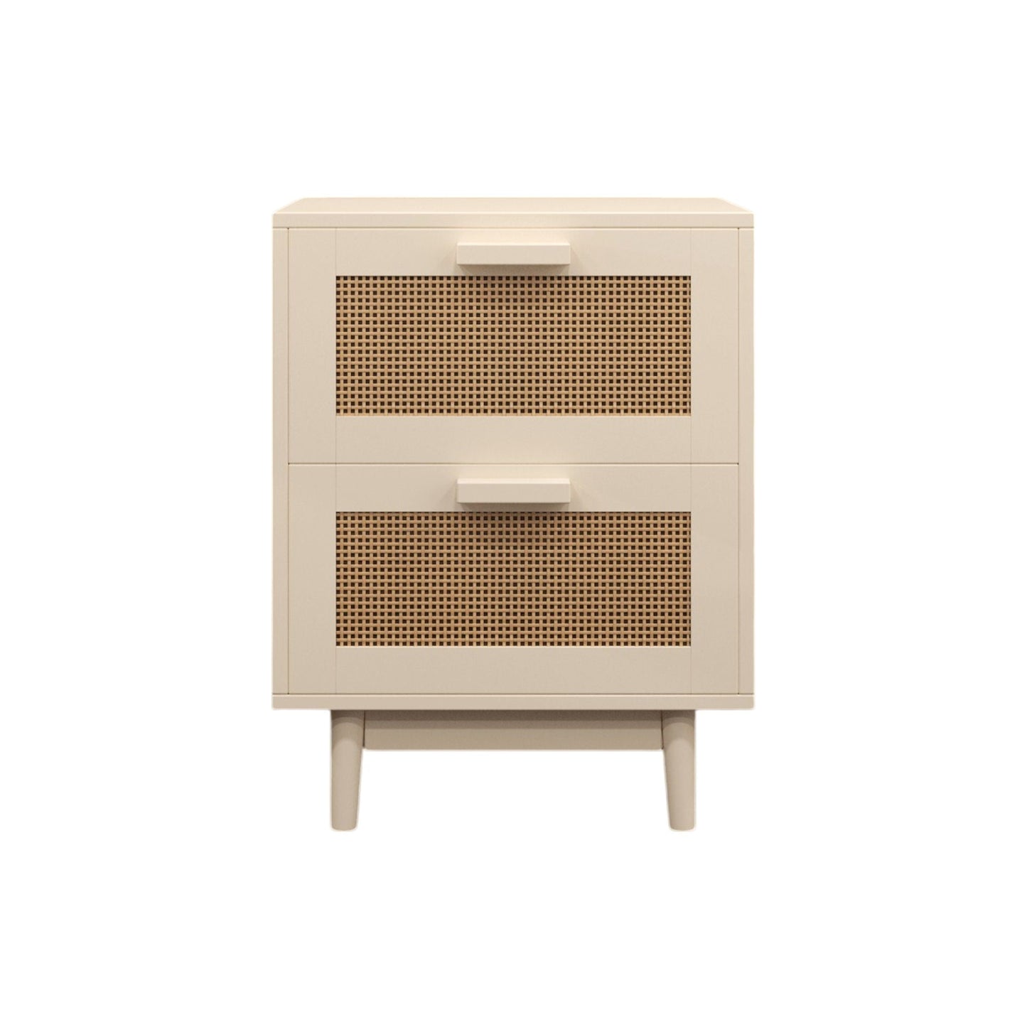 2-Drawer Rattan-Style Accent Table with Natural Wood Finish