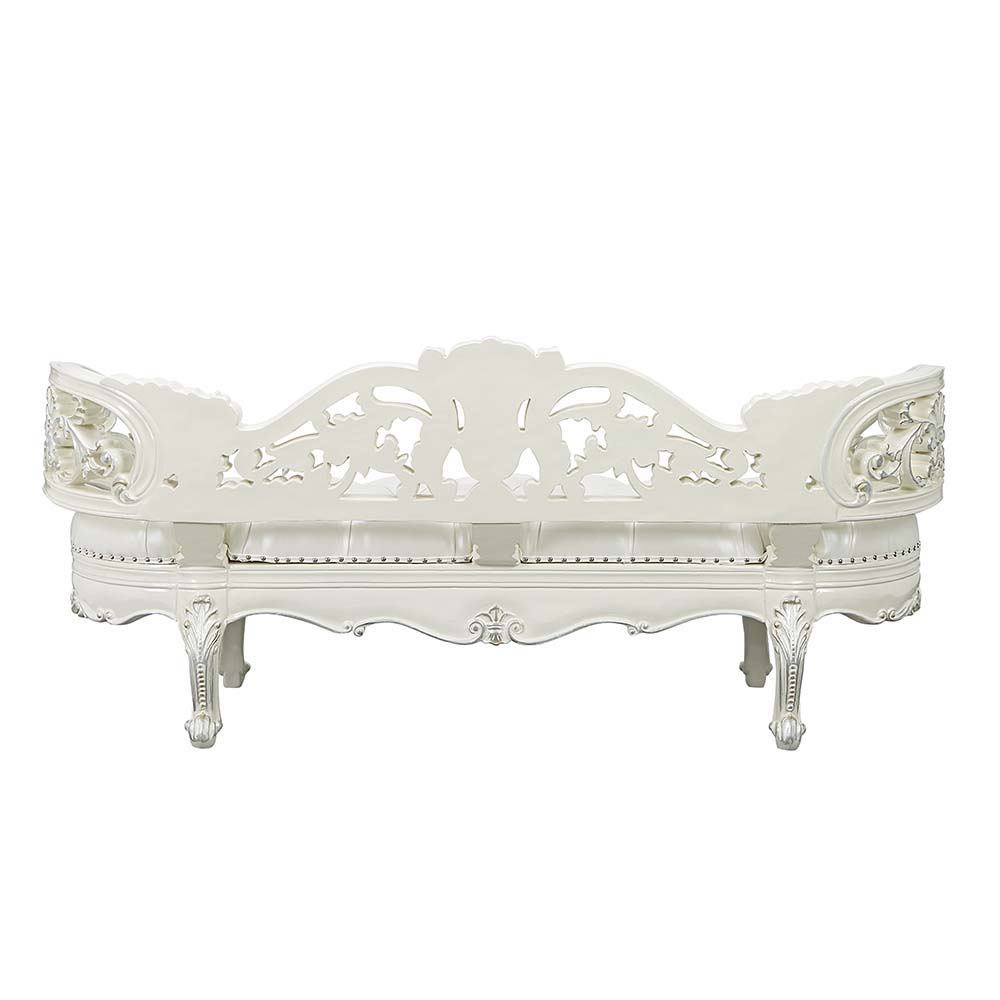 Adara - Pearl White Leather Antique White Bench