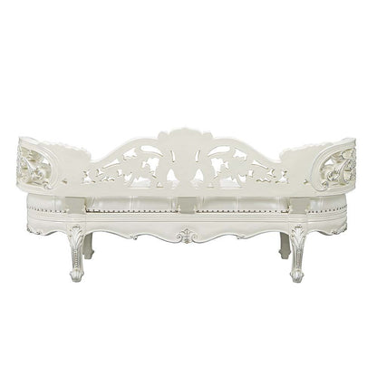 Adara - Pearl White Leather Antique White Bench