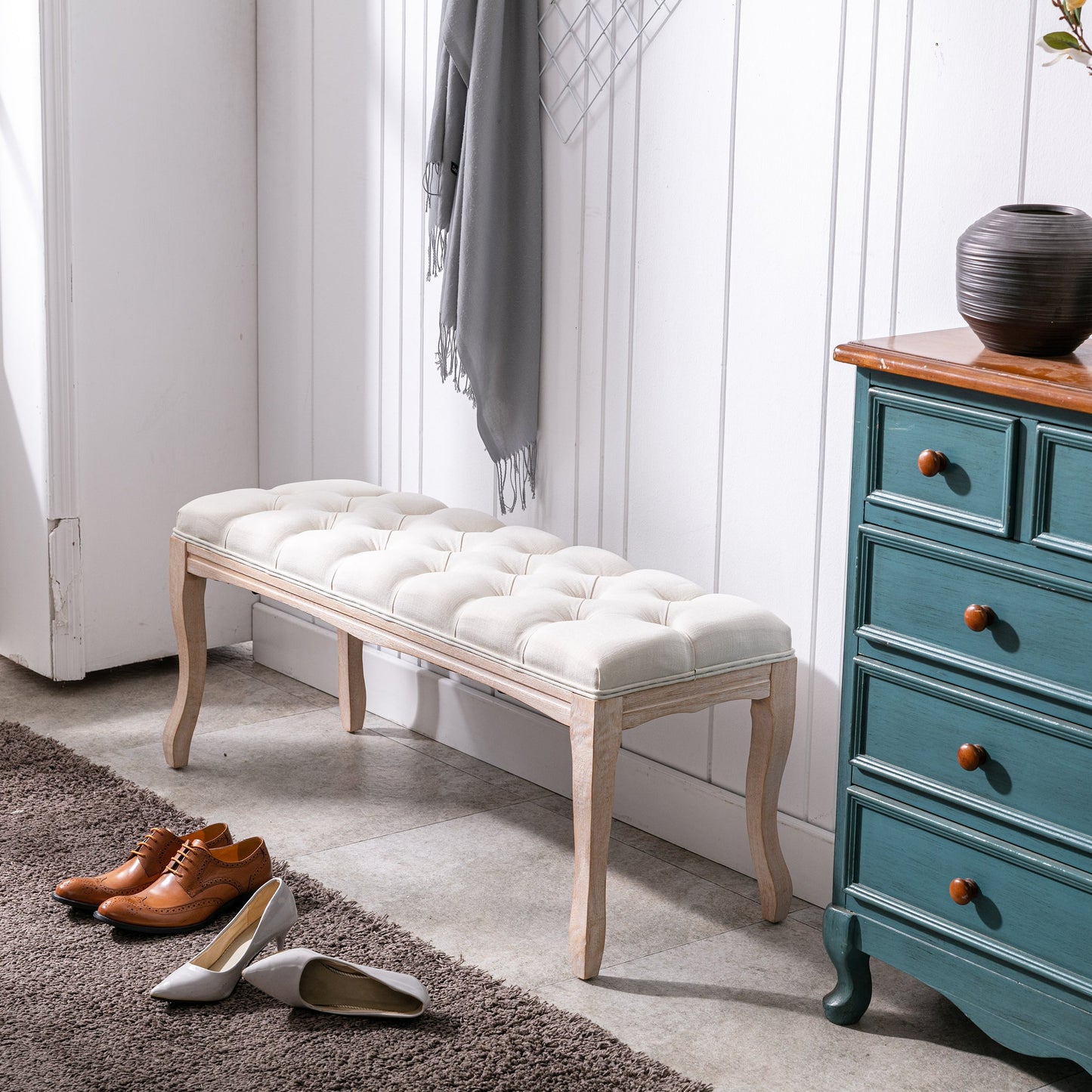 French Vintage Tufted Bench