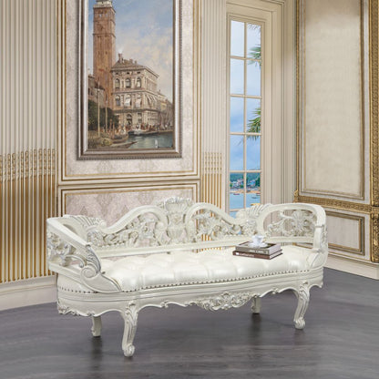 Adara - Pearl White Leather Antique White Bench