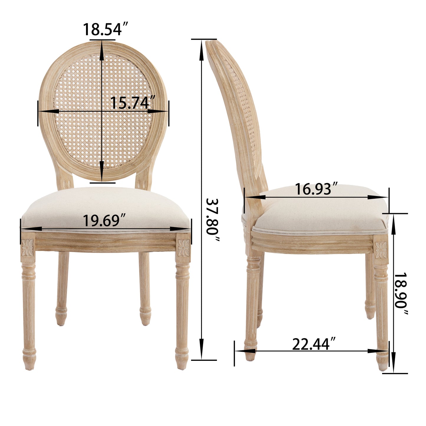 French Country Flower Dining Chair w/Rattan Back Set