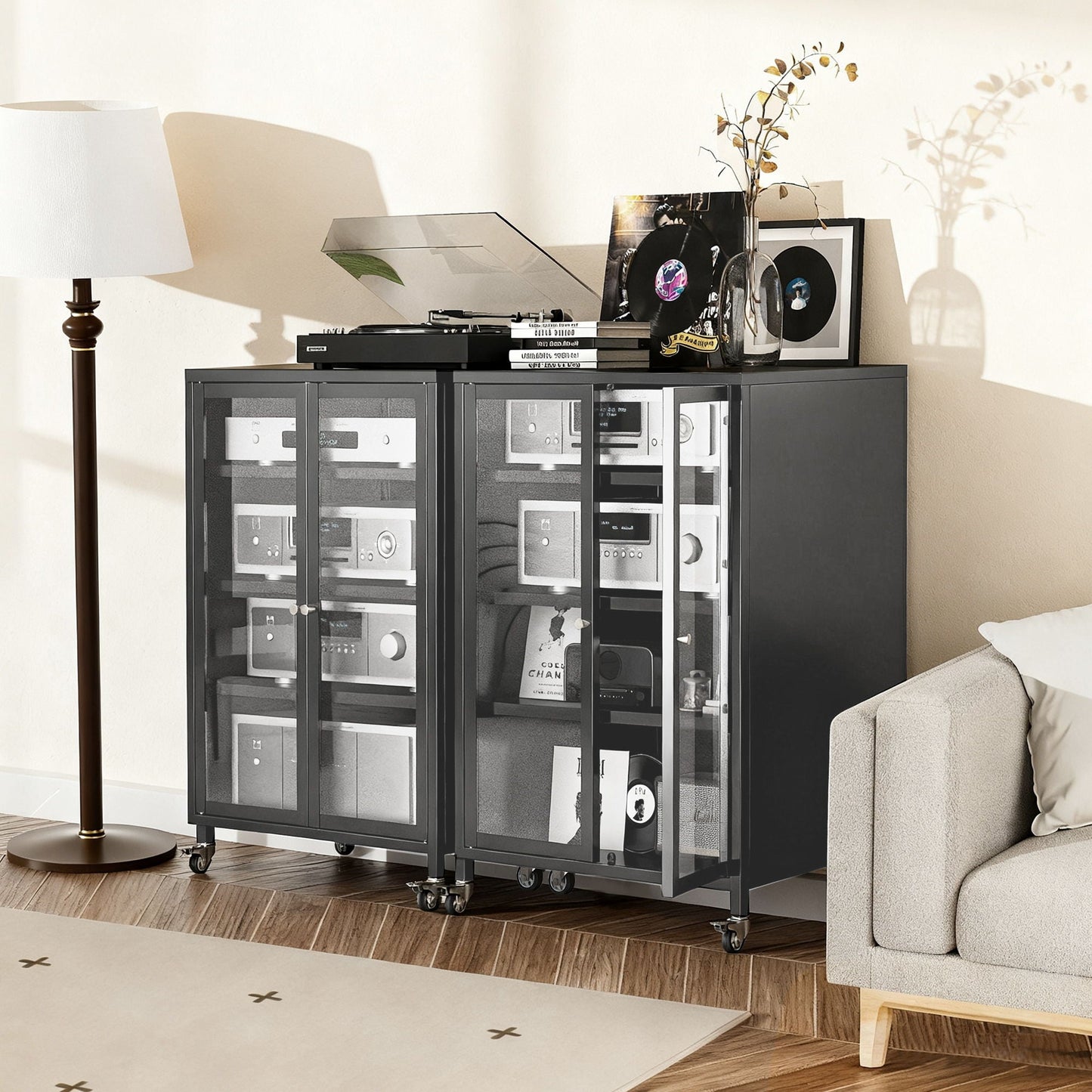Black Media Storage Cabinet w/ Wheels