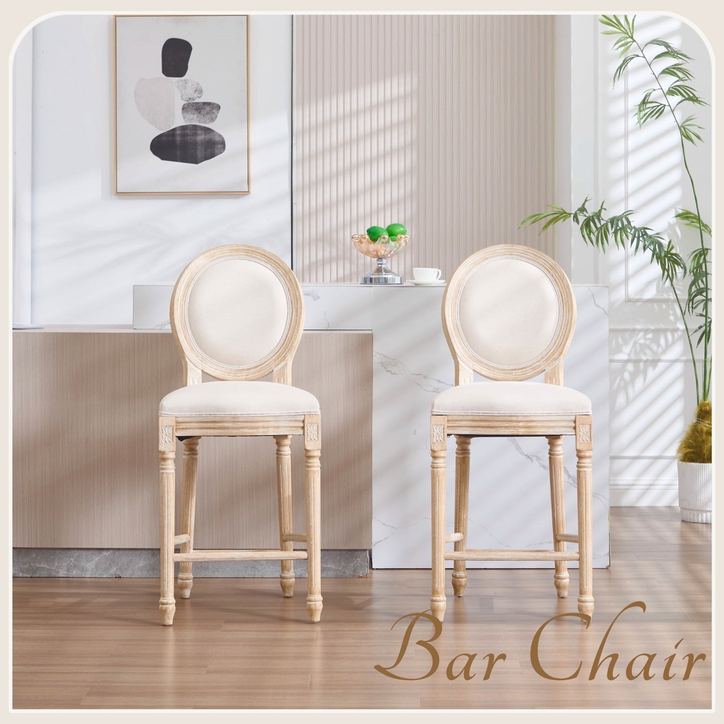 French Country Flower 26'' Bar Height with Upholstered Round Back Set