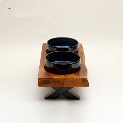 Wooden Frame Ceramic Pet Bowl