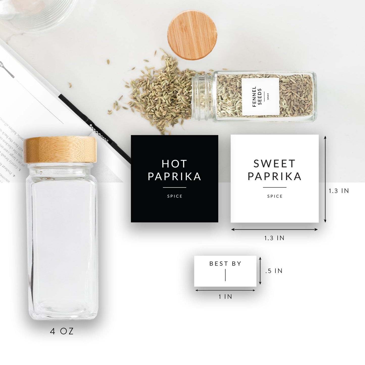 Glass Spice Jars with Labels - 24 PACK