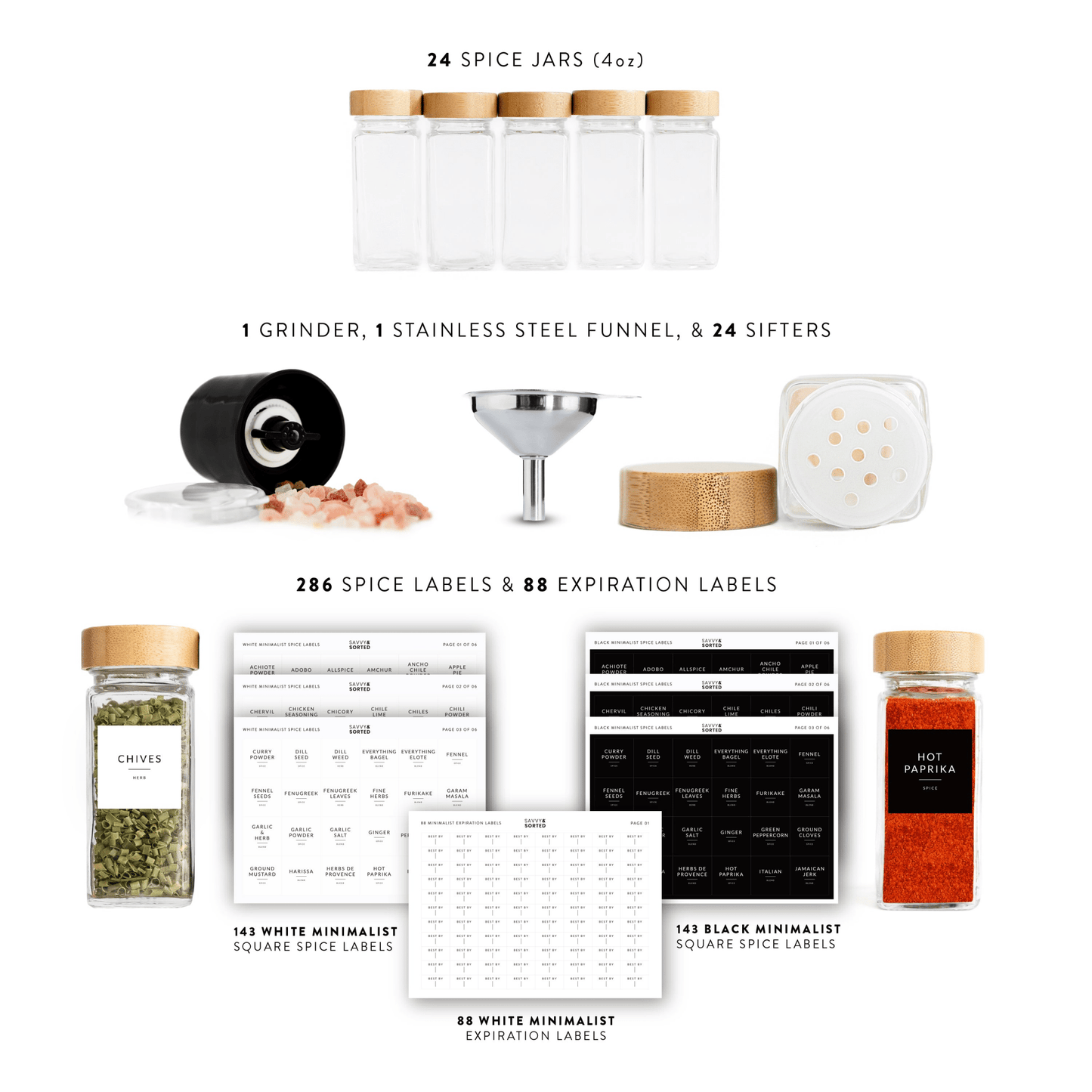 Glass Spice Jars with Labels - 24 PACK