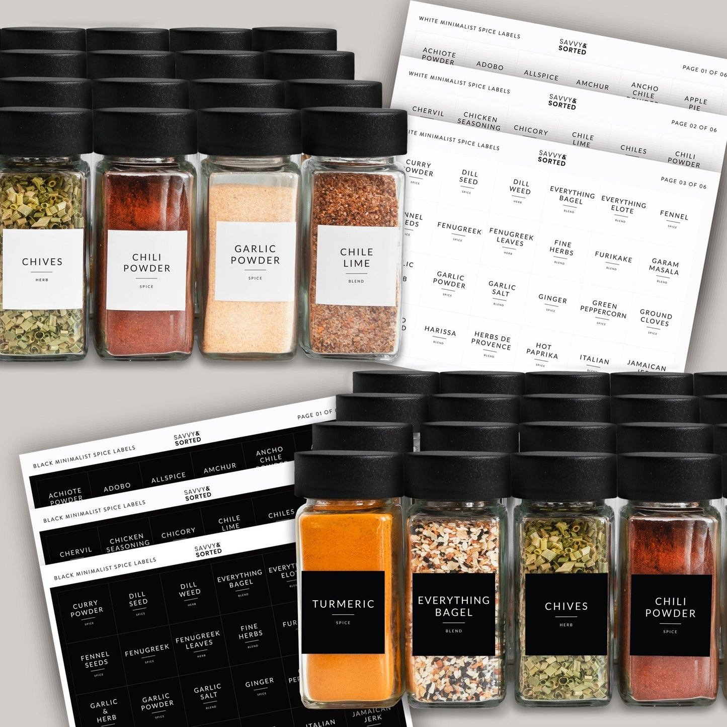 Black Spice Jars with Labels - 24 PACK