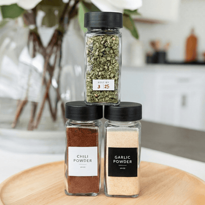 Black Spice Jars with Labels - 24 PACK