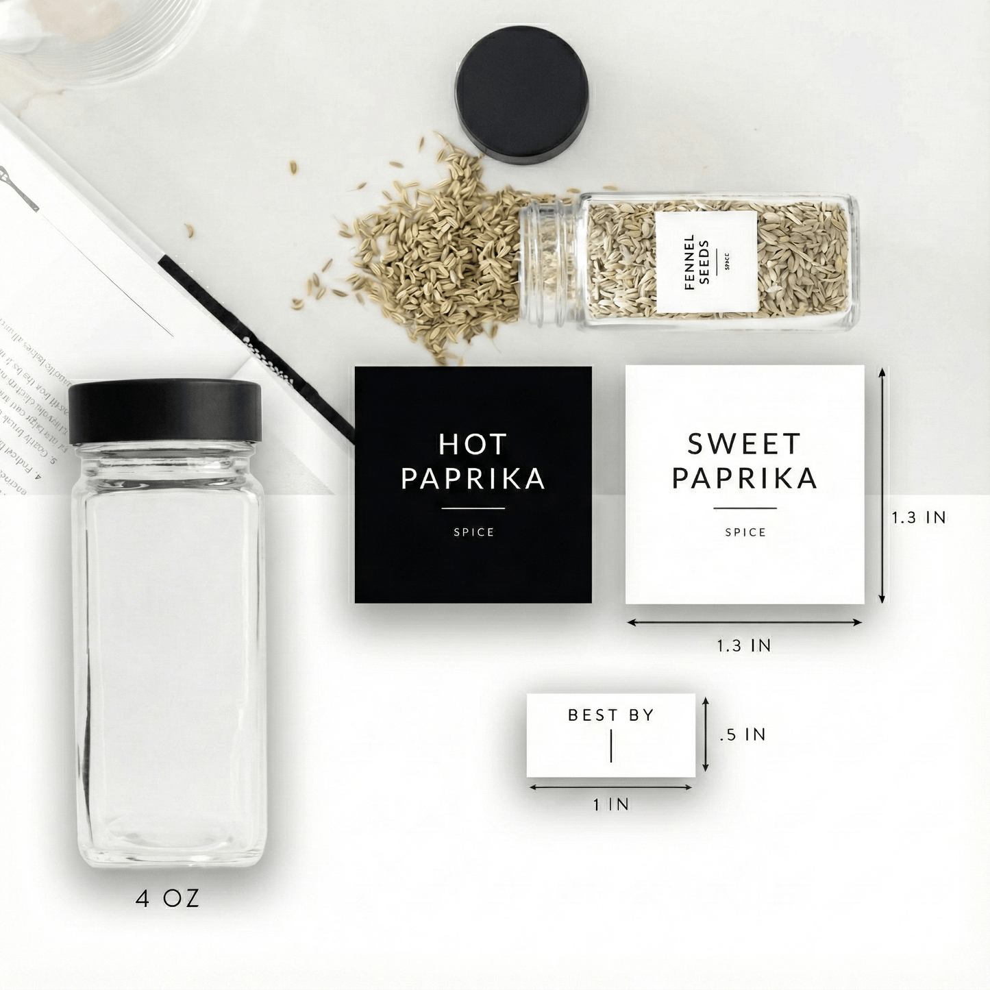 Black Spice Jars with Labels - 24 PACK