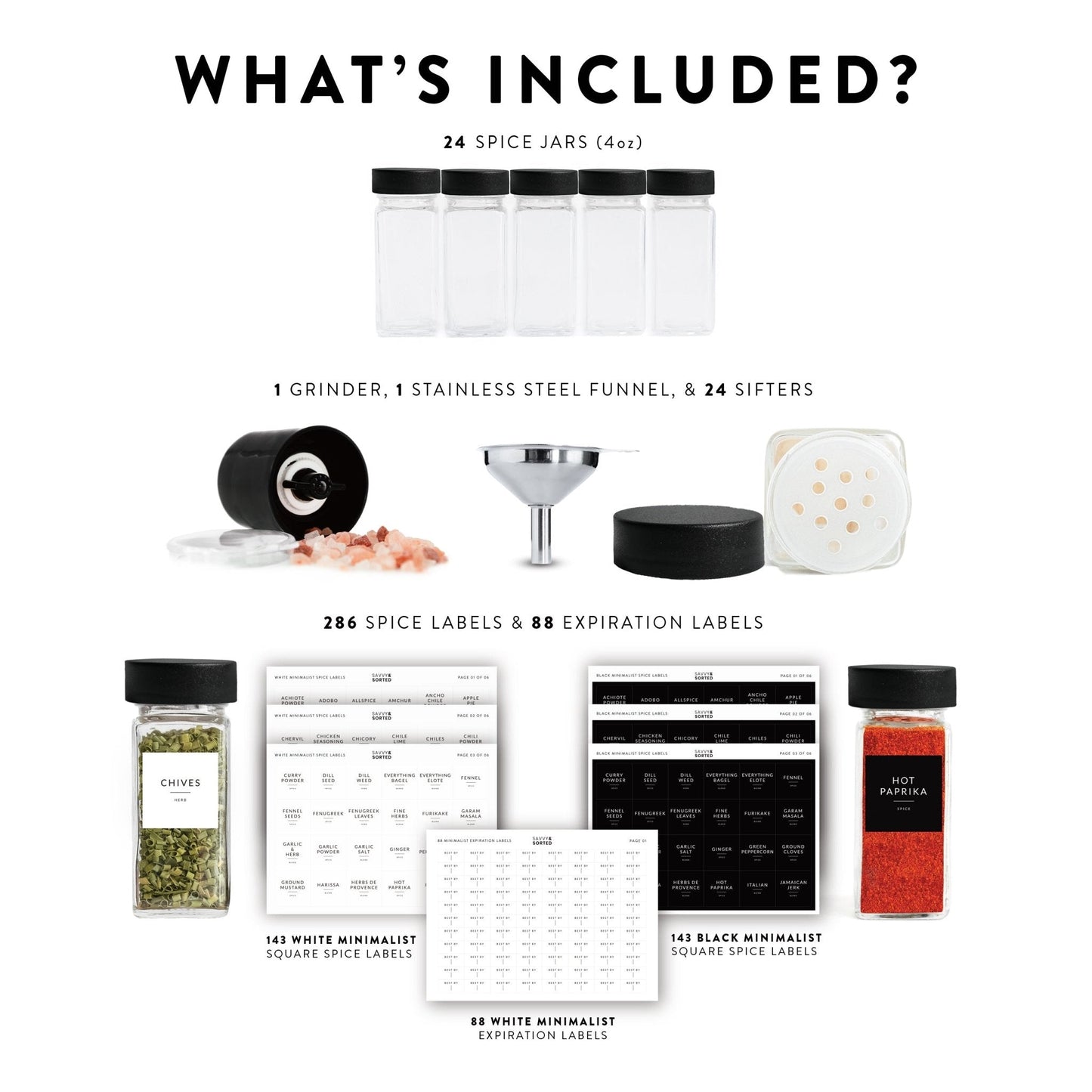 Black Spice Jars with Labels - 24 PACK
