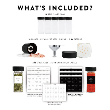 Black Spice Jars with Labels - 24 PACK