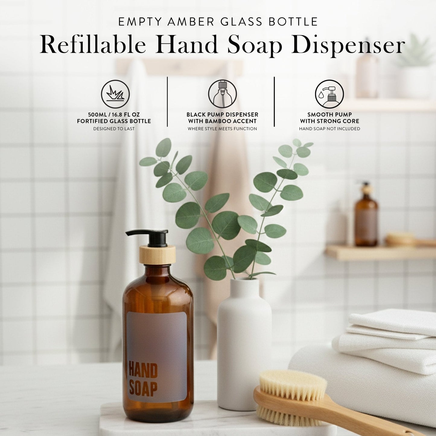 Hand Soap Glass Amber Bottle 500ml