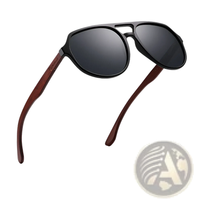 Mirror Lens Wood Temple Aviator Sunglasses