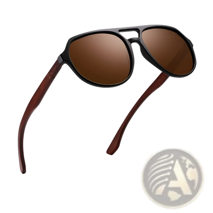 Mirror Lens Wood Temple Aviator Sunglasses