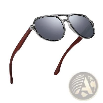 Mirror Lens Wood Temple Aviator Sunglasses