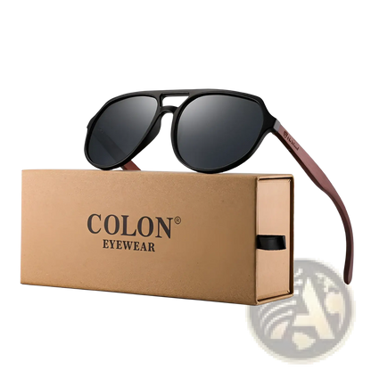 Mirror Lens Wood Temple Aviator Sunglasses