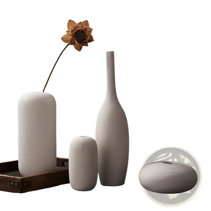 Nordic White Ribbed Ceramic Vase for Modern Home Decor