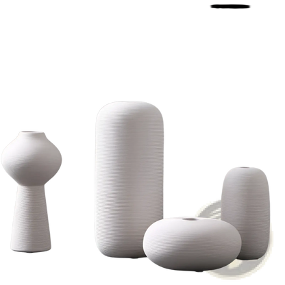 Nordic White Ribbed Ceramic Vase for Modern Home Decor