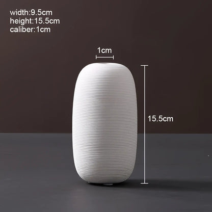 Nordic White Ribbed Ceramic Vase for Modern Home Decor