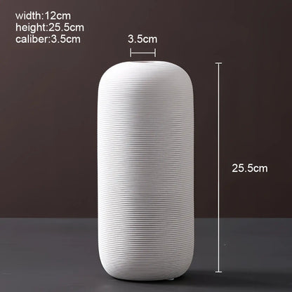 Nordic White Ribbed Ceramic Vase for Modern Home Decor